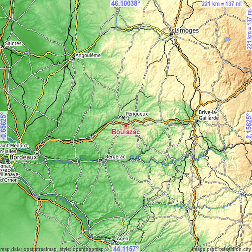 Topographic map of Boulazac