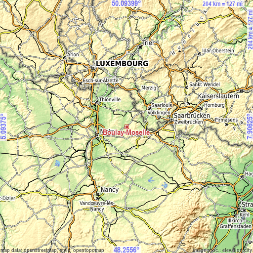 Topographic map of Boulay-Moselle