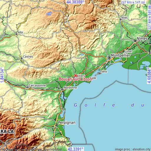 Topographic map of Boujan-sur-Libron