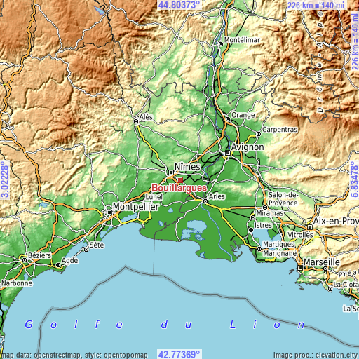 Topographic map of Bouillargues