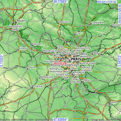 Topographic map of Bougival
