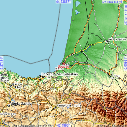 Topographic map of Boucau