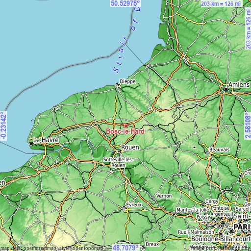 Topographic map of Bosc-le-Hard