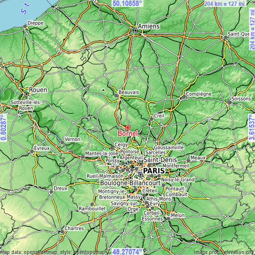 Topographic map of Bornel