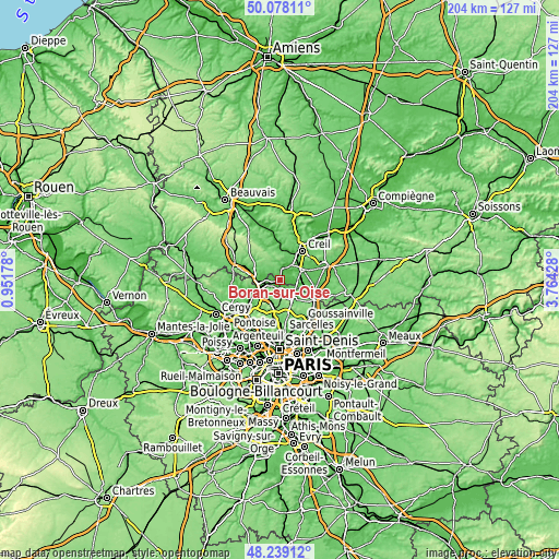 Topographic map of Boran-sur-Oise