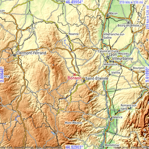 Topographic map of Bonson