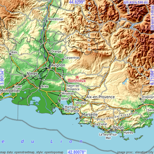 Topographic map of Bonnieux