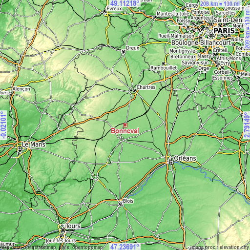 Topographic map of Bonneval