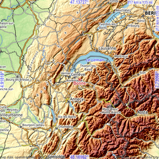 Topographic map of Bonne