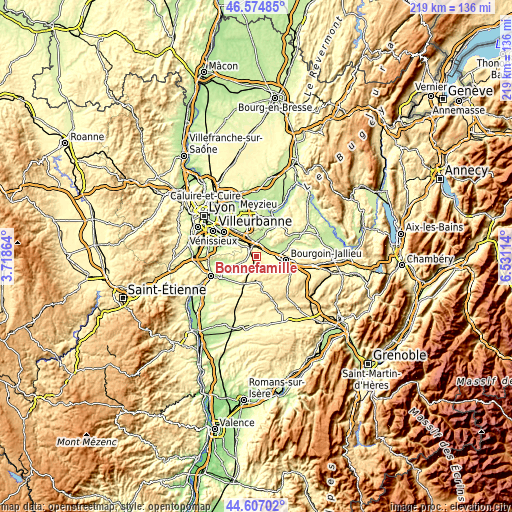 Topographic map of Bonnefamille