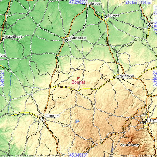 Topographic map of Bonnat