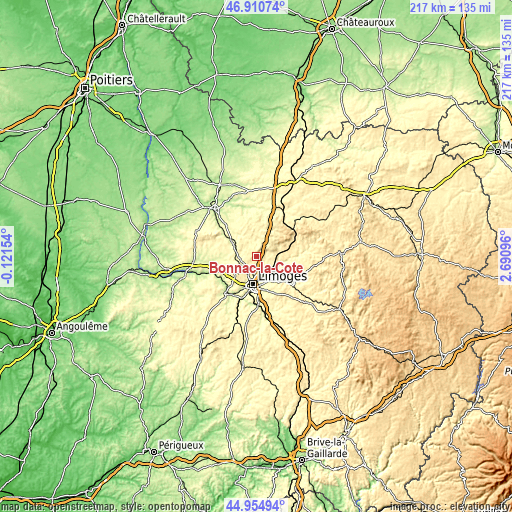 Topographic map of Bonnac-la-Côte