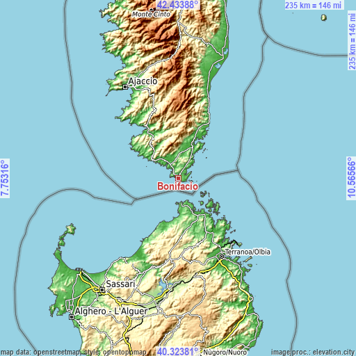 Topographic map of Bonifacio