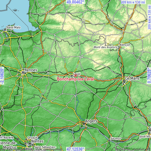 Topographic map of Bonchamp-lès-Laval