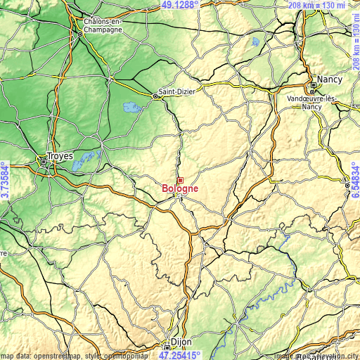 Topographic map of Bologne