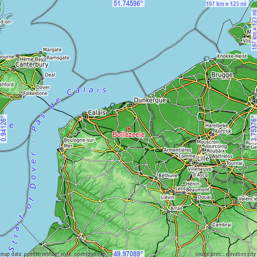 Topographic map of Bollezeele