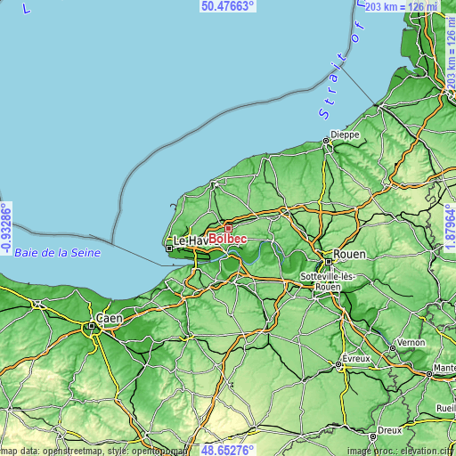 Topographic map of Bolbec