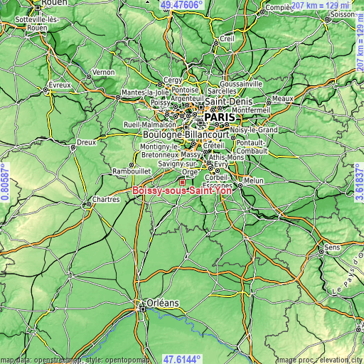 Topographic map of Boissy-sous-Saint-Yon