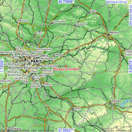 Topographic map of Boissy-le-Châtel