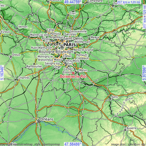 Topographic map of Boissise-le-Roi