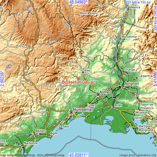 Topographic map of Boisset-et-Gaujac