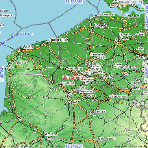 Topographic map of Bois-Grenier