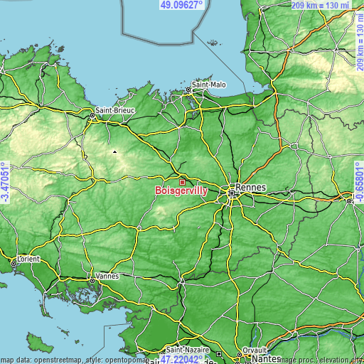 Topographic map of Boisgervilly