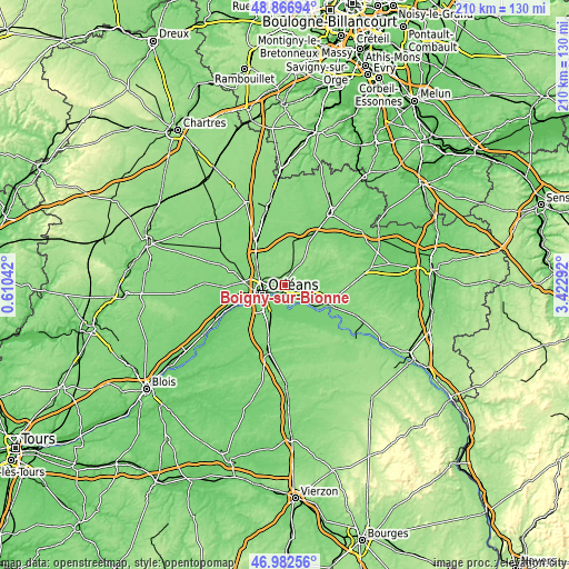 Topographic map of Boigny-sur-Bionne