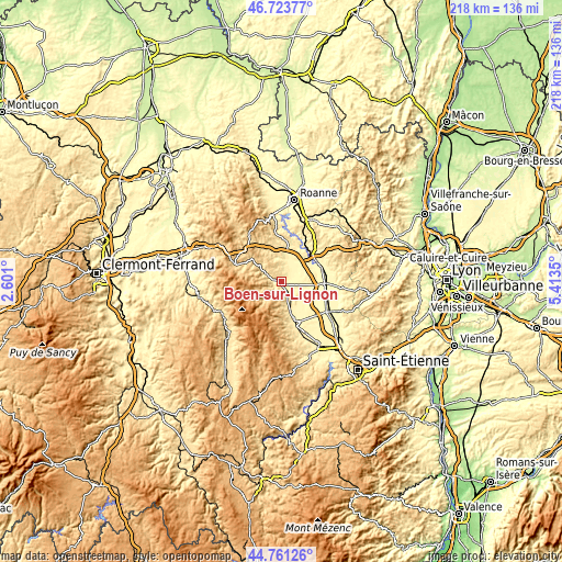 Topographic map of Boën-sur-Lignon