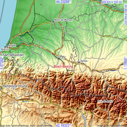 Topographic map of Boeil-Bezing