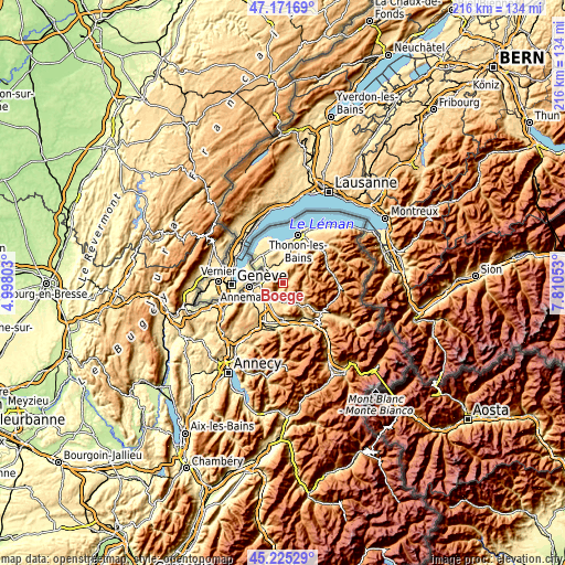 Topographic map of Boëge