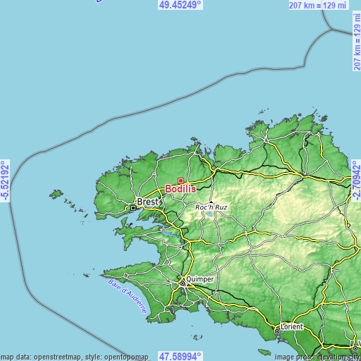 Topographic map of Bodilis