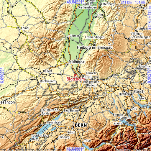 Topographic map of Blotzheim