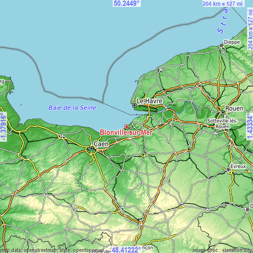 Topographic map of Blonville-sur-Mer