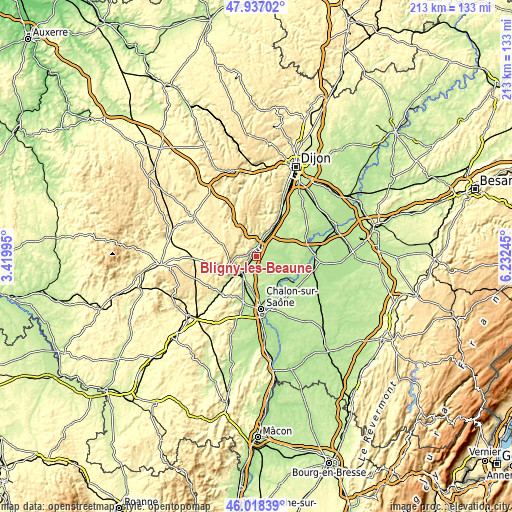 Topographic map of Bligny-lès-Beaune