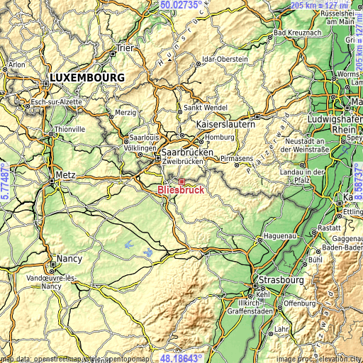 Topographic map of Bliesbruck