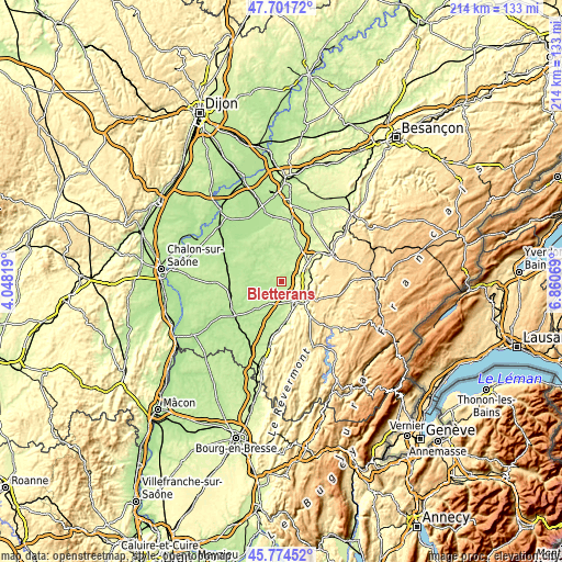 Topographic map of Bletterans