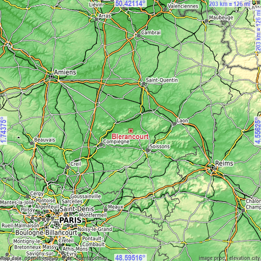 Topographic map of Blérancourt