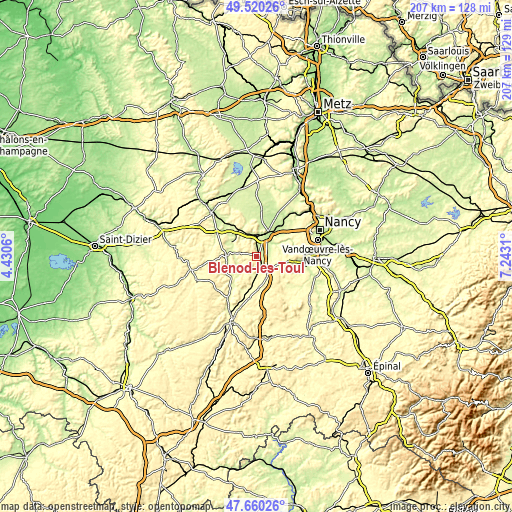 Topographic map of Blénod-lès-Toul