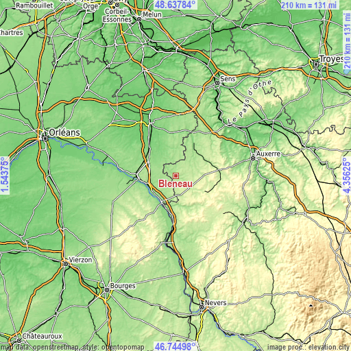 Topographic map of Bléneau