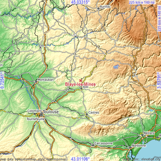 Topographic map of Blaye-les-Mines