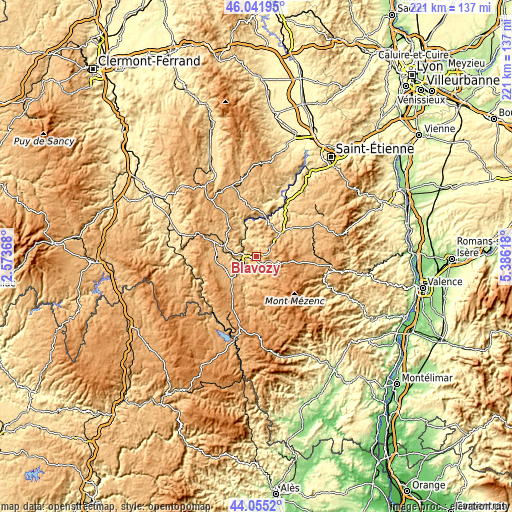 Topographic map of Blavozy