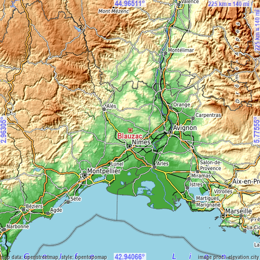 Topographic map of Blauzac