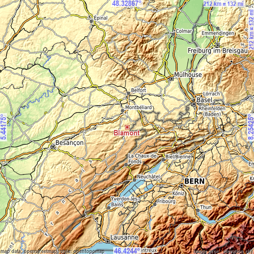 Topographic map of Blamont