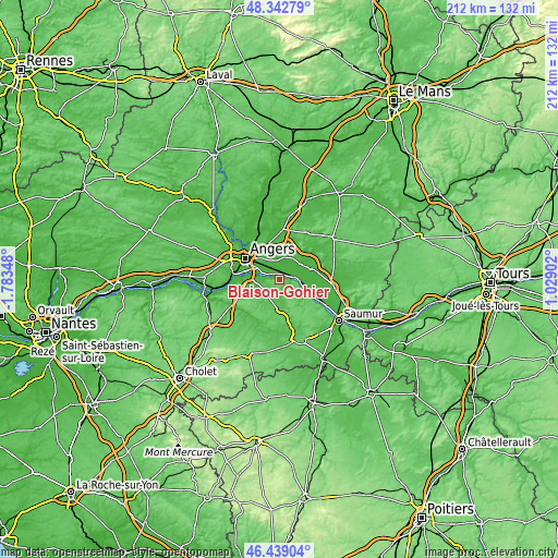 Topographic map of Blaison-Gohier