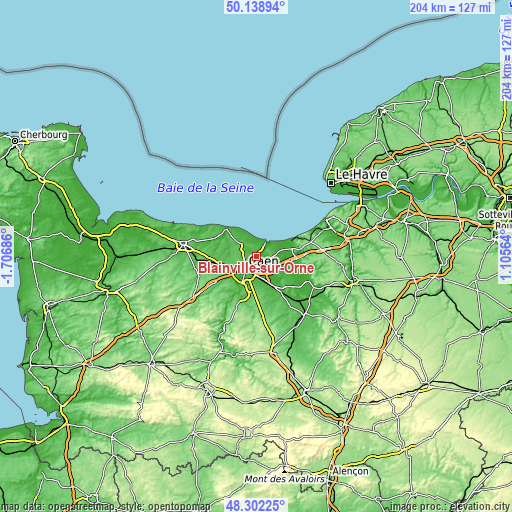 Topographic map of Blainville-sur-Orne