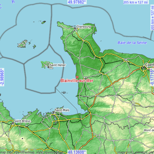 Topographic map of Blainville-sur-Mer