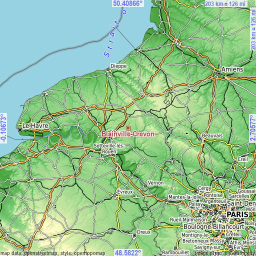 Topographic map of Blainville-Crevon