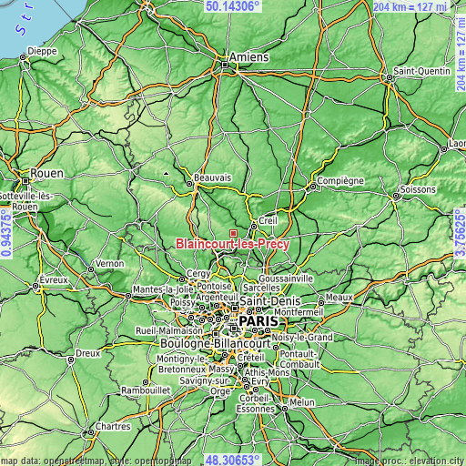 Topographic map of Blaincourt-lès-Précy