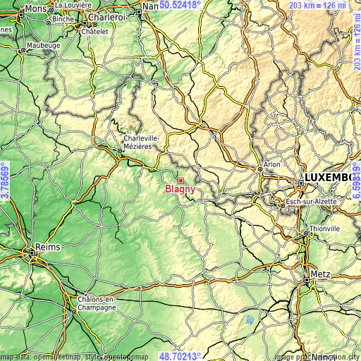 Topographic map of Blagny